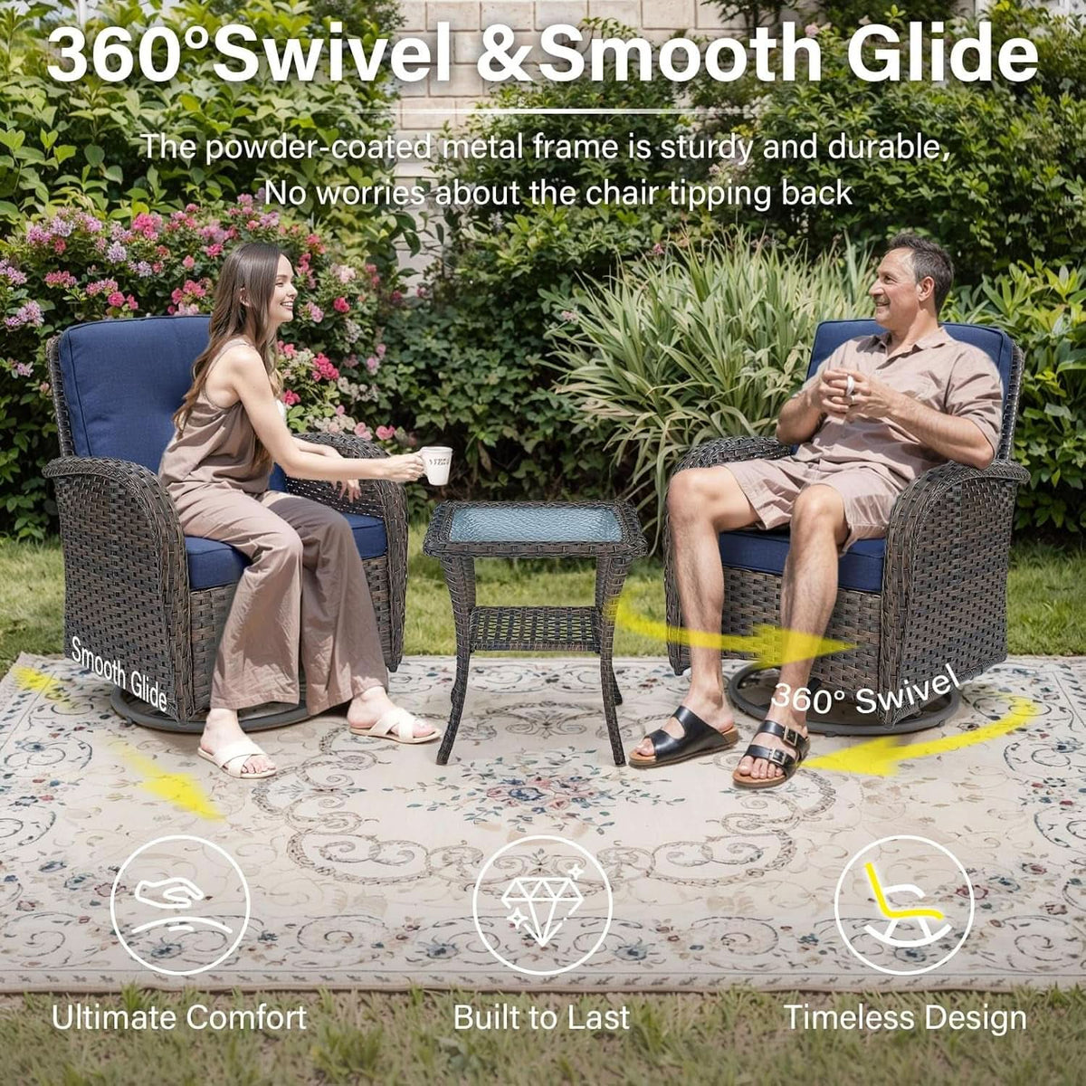 7 Piece Patio Set With Fire Pit Table And Swivel Rocker Chairs